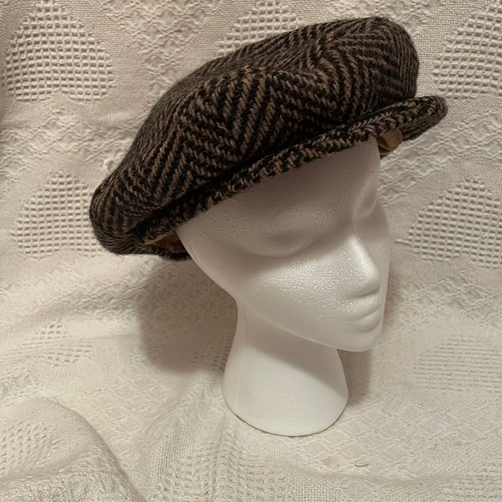Brown & Tan Tweed Newsboy / Paperboy Cap – Wool Blend, Herringbone